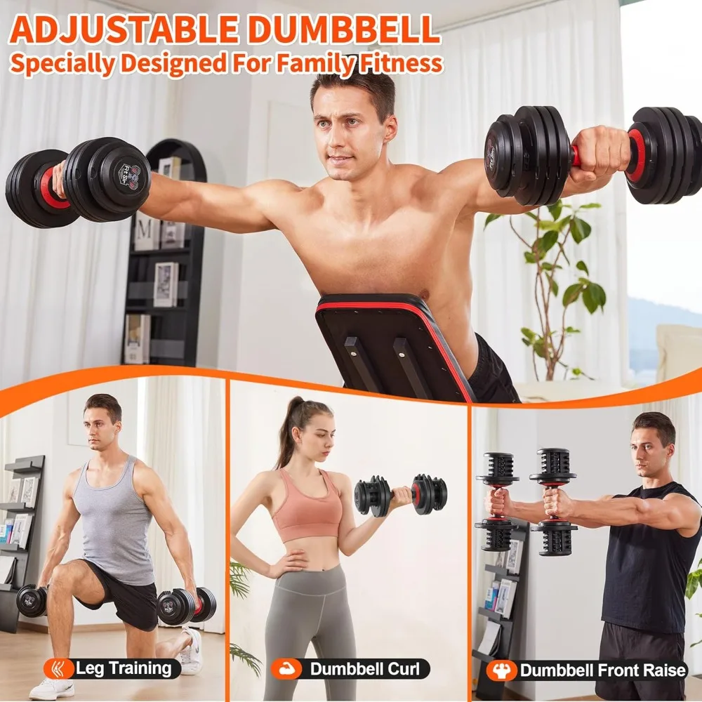 Adjustable Dumbbell Set, 10-in-1 25LB/55LB Ajustable Dumbbells with Safe Locking System, Enclosed Storage Tray, Customized image 4