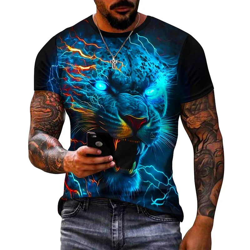 

2024 New Cool Animal Panther T Shirt For Men Summer Short Sleeve Leopard 3D Printed T-shirt Fashion Streetwear Tops Tee Clothes