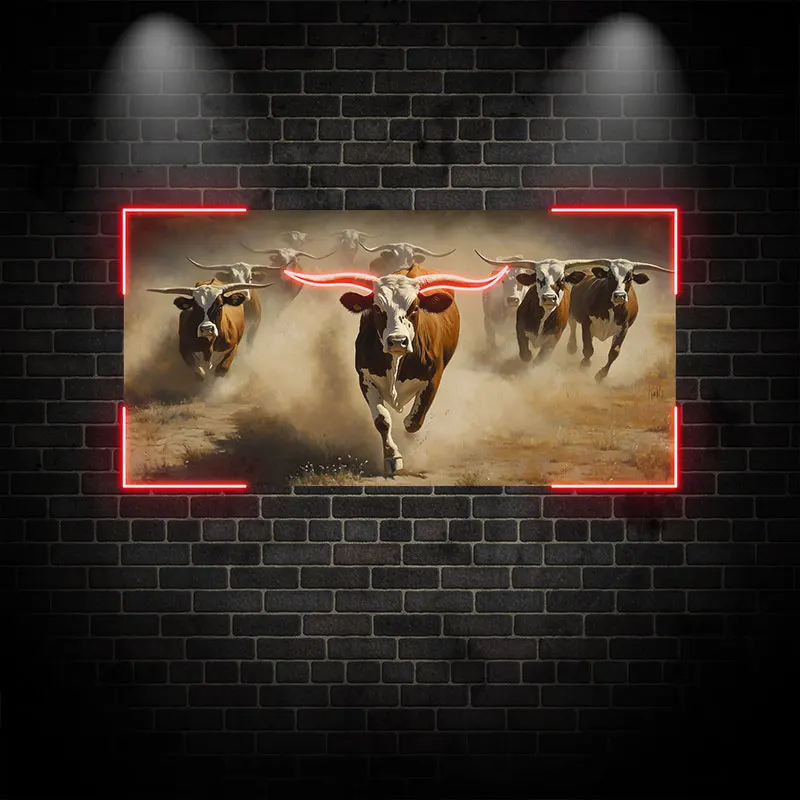 Cows Running Out Of The Dust Wall Decor Custom LED Neon Sign