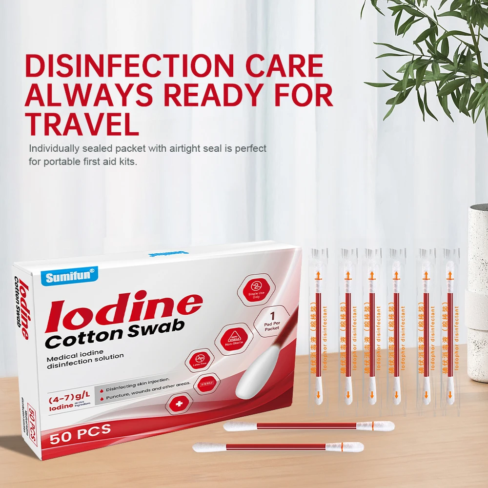 Disposable Medical Iodine Cotton Stick Iodine Disinfected Cotton Swab Cleaning Care Wound Cotton Swabs Aid First Aid Kit Supplie