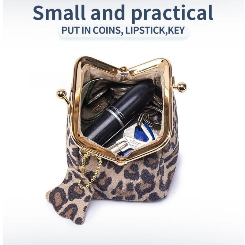 

Кожаный клатч для монет для женщин, кошелек с замком-поцелуем, ретро-кошелек с леопардовым узором, органайзер для хранения помады, милый кошелек