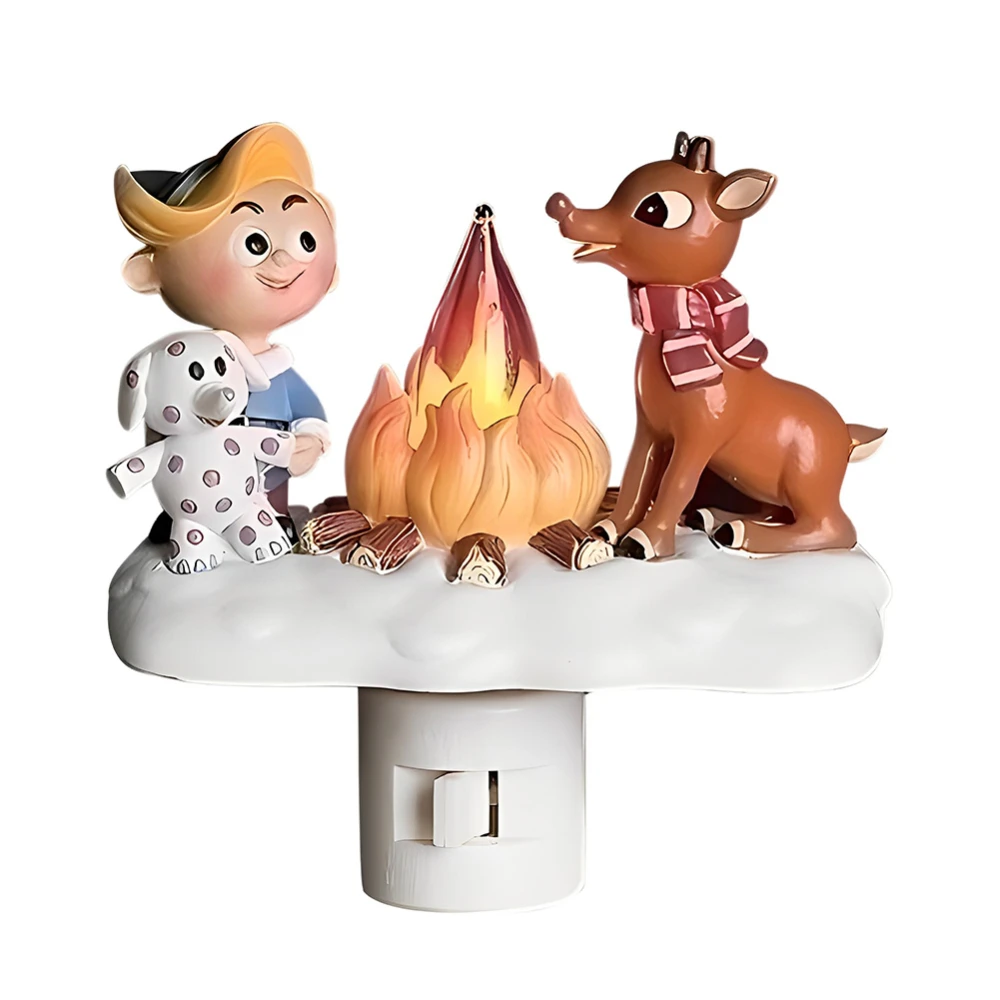 Christmas Campfire Flickering Nightlight Plug Into Wall Cartoon Characters Campfire Light for Hallway Stairs Decoration