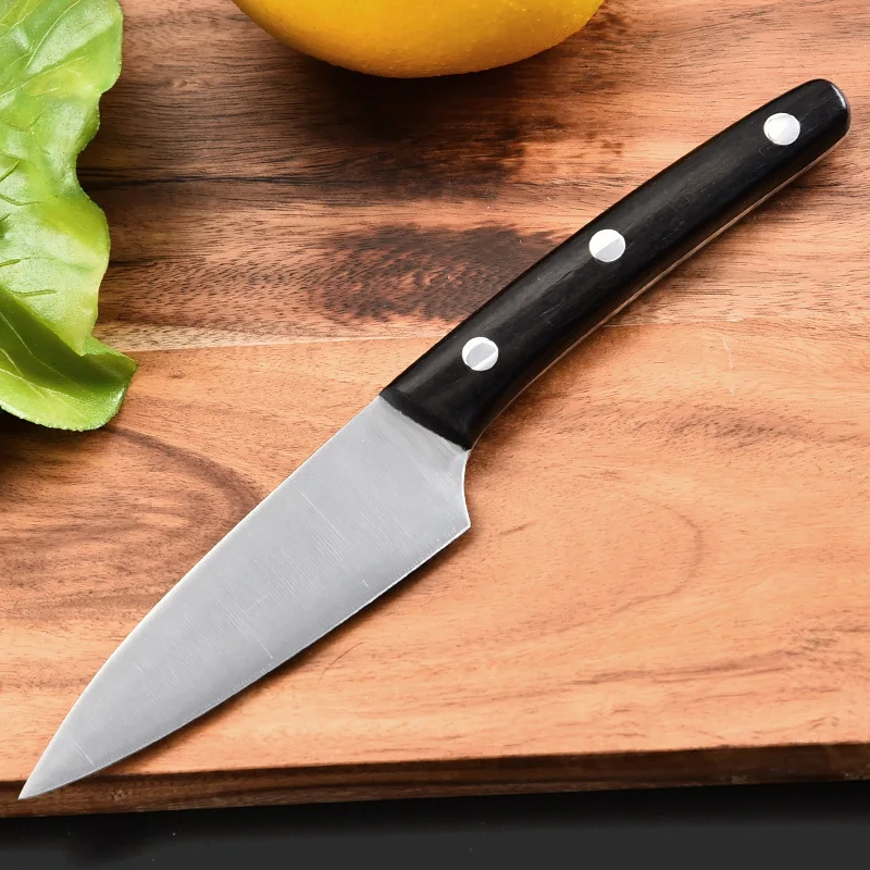 3.5 Inch Paring Knife With Cover Handmade Forged Sharp Peeling Fruit Utility BBQ Cleaver Longquan Kitchen Knives Wood Handle