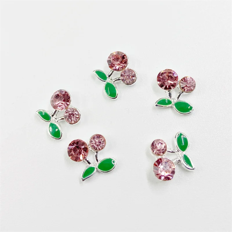 10Pcs Mini Cherry Nails Charms Rhinestones 3D Alloy Luxury Nails Art Parts Accessories Glitter Metal Manicure Decorations 6/8mm