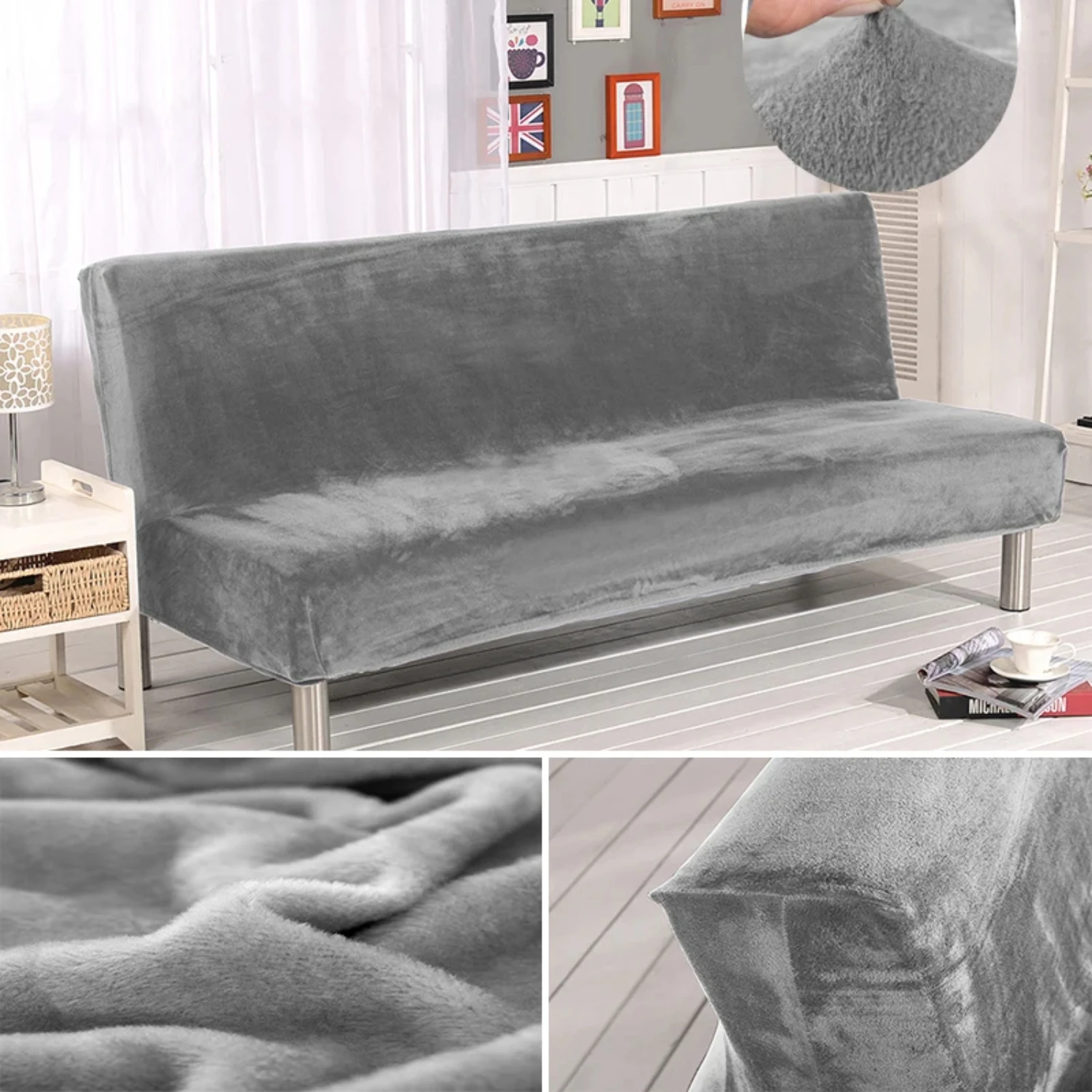 Luxury Velvet Plush Armless Sofa Bed Cover - Modern Folding Seat Slipcover with Elastic Stretch for Comfortable Couch Protection