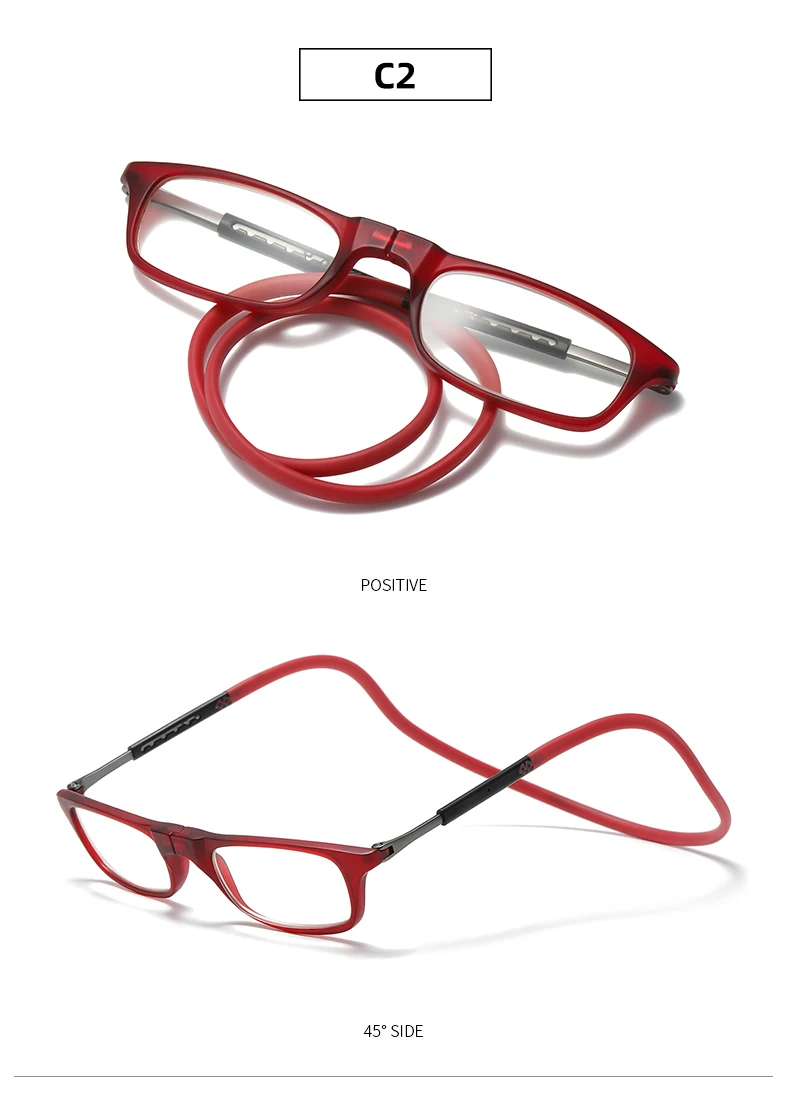 Neue Faltbare Halsband-Lesebrille HD-Harz Modische Magnetische Gleitsichtbrille für Alterssichtigkeit – Detail 11