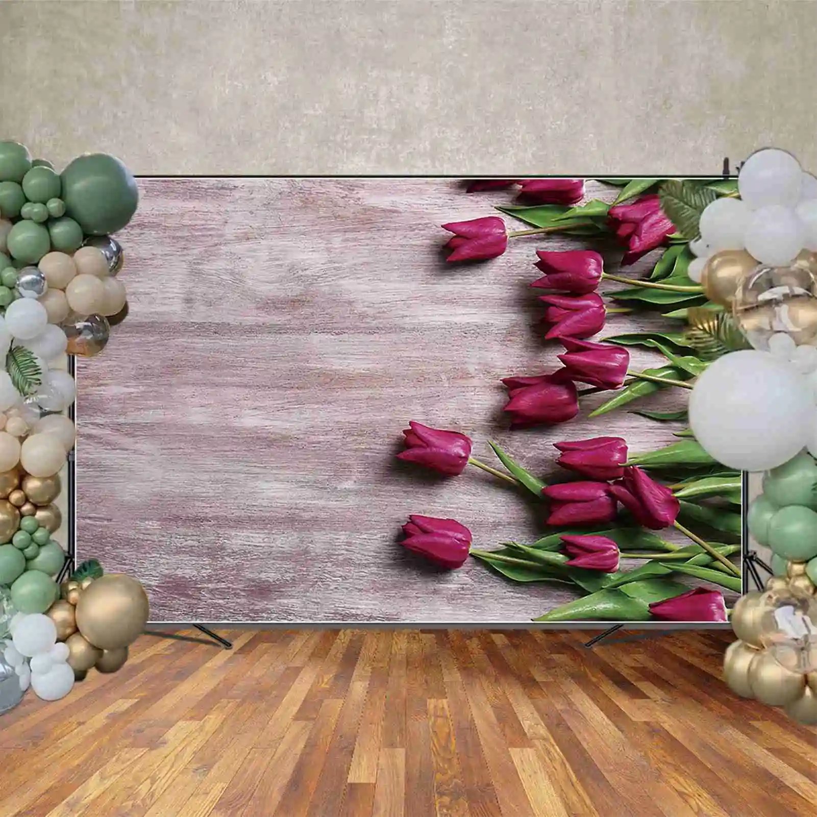 MOON.QG Spring Flower Wooden Backdrops for Product Photography Wood Boards Food Photo Studio Wall Background Birthday Photozone