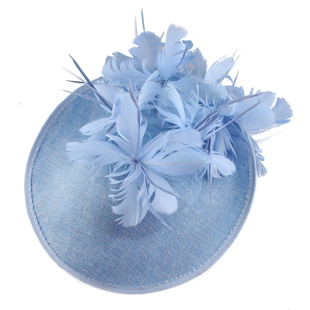 Grey Millinery Caps With Headbands Accessories Imitation Sinamay Derby Cocktail Hat Women Bridal Hair Fascinators Feather Fancy