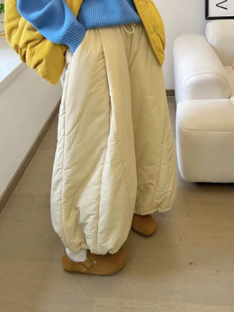 Японские женские широкие брюки большого размера, зимние толстые теплые свободные шаровары, брюки с высокой талией и завязками, универсальные прямые брюки