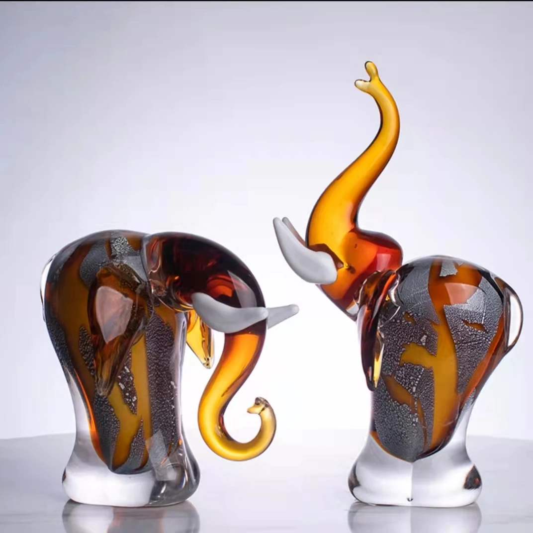 Modern Glass Crafts Sculpture Brown Elephant Shape Home Decoration Handmade Blowing Murano Glass