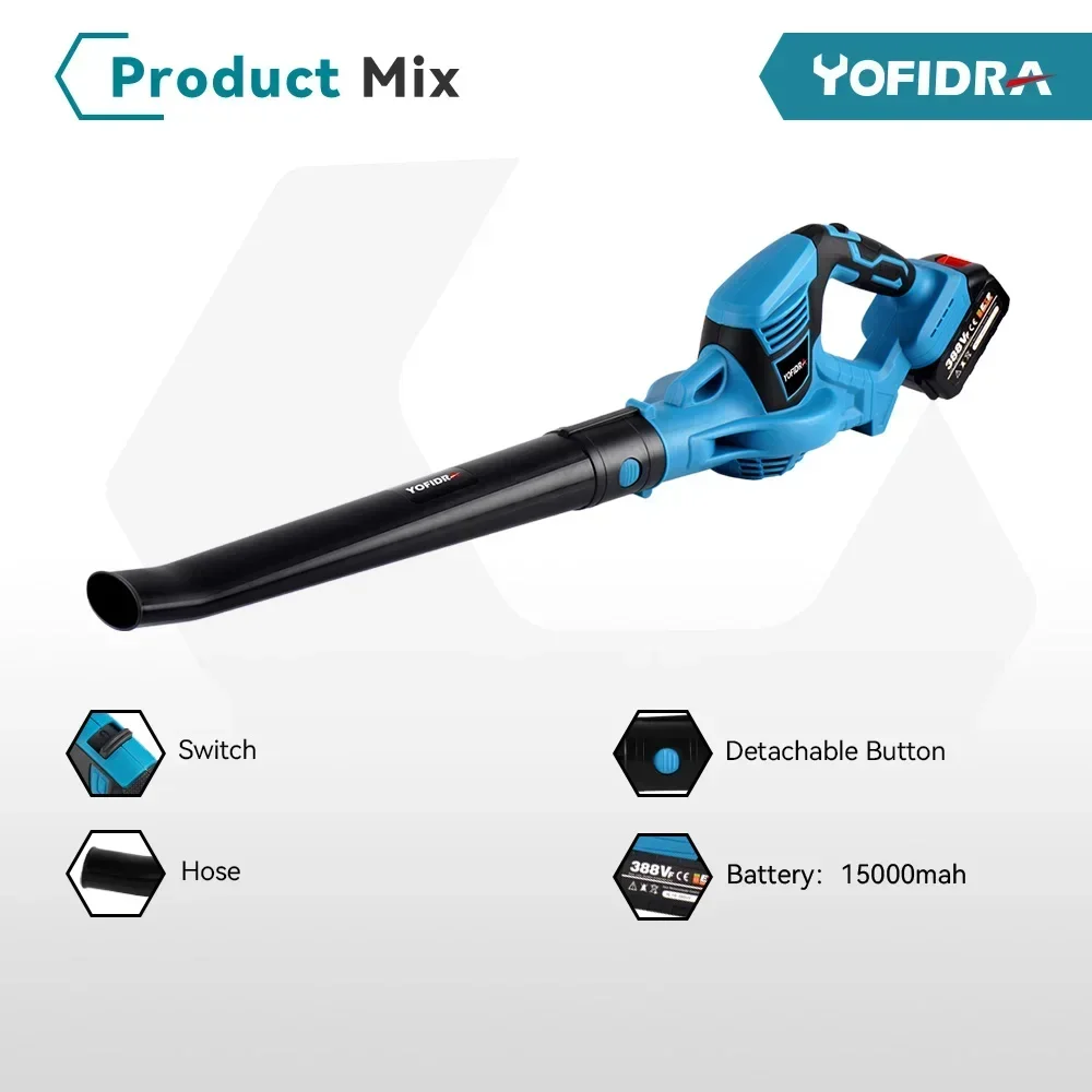 Yofidra 2000W Electric Air Blower 18000rpm Cordless Efficient Leaf Snow Dust Blowing Blower Garden Tool For Makita 18V Battery