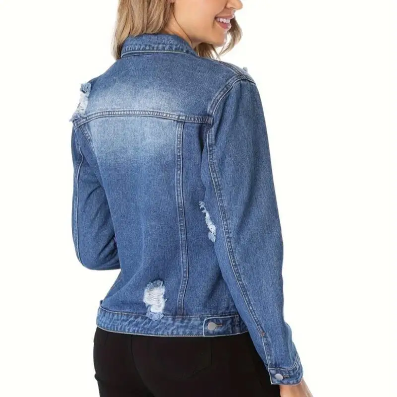 เสื้อแจ็คเก็ตยีนส์ผู้หญิงทรงลำลอง รุ่นใหม่ปี 2025 ดีไซน์ไขว้ ติดกระดุม  สำหรับวัยกลางคน