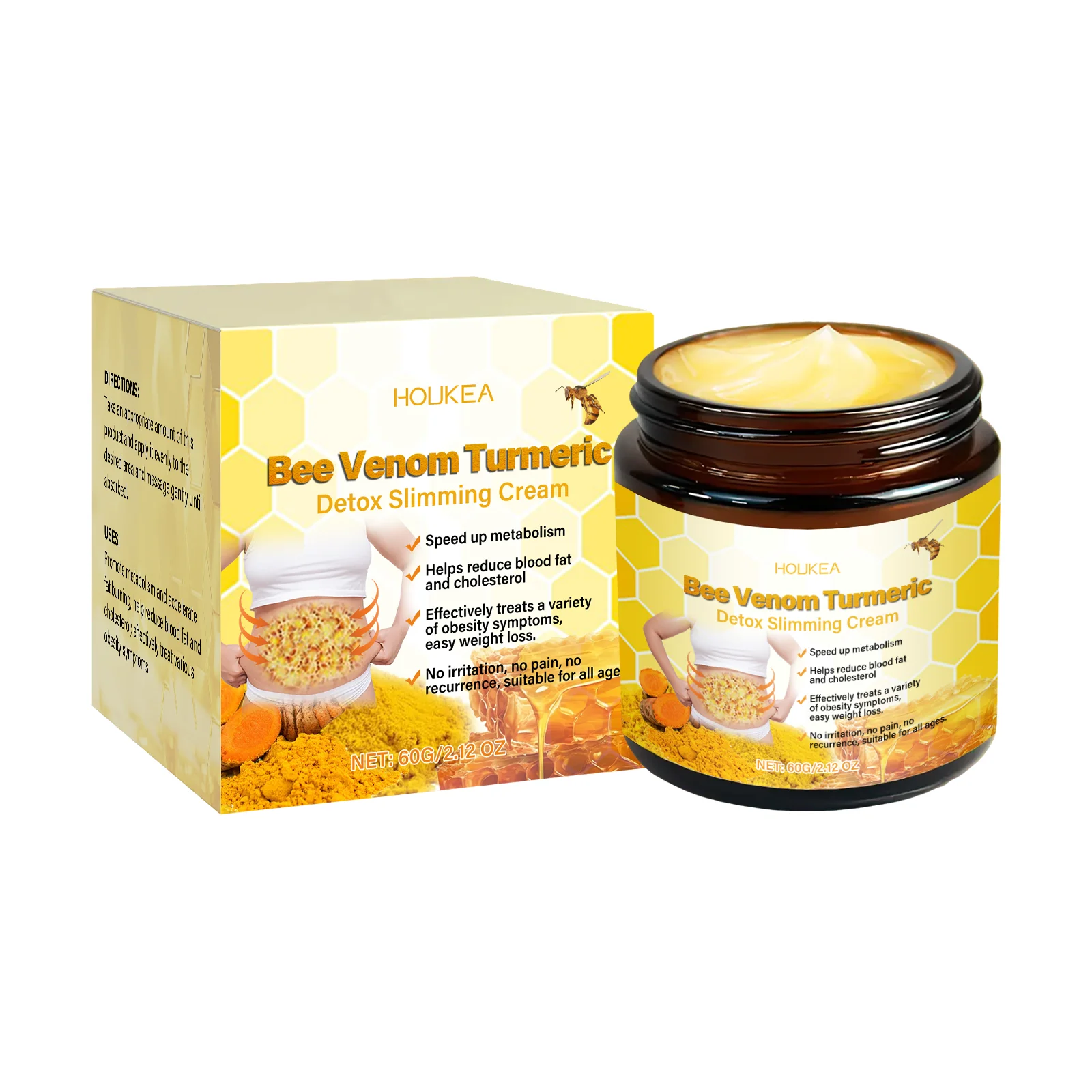 

Houkea Bee Venom Turmeric Body Care Cream Moisturizes Tights And Highlights The Lines Of The Body Care Cream