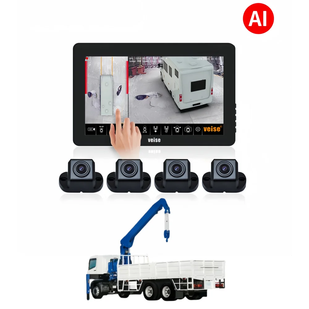 3D 1080P 360 Degree Surround Camera System With Bsd Alarm For Construction Safety Loader Crane Trucks Bus