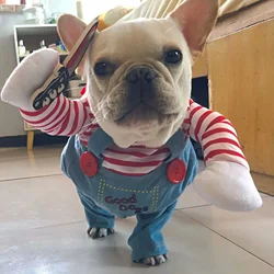 Funny Dog Clothes Halloween Horror Movie Clothes Sweatshirt Cosplay Chucky Pet Clothes for Small Medium Dog Cat Party Dressed Up