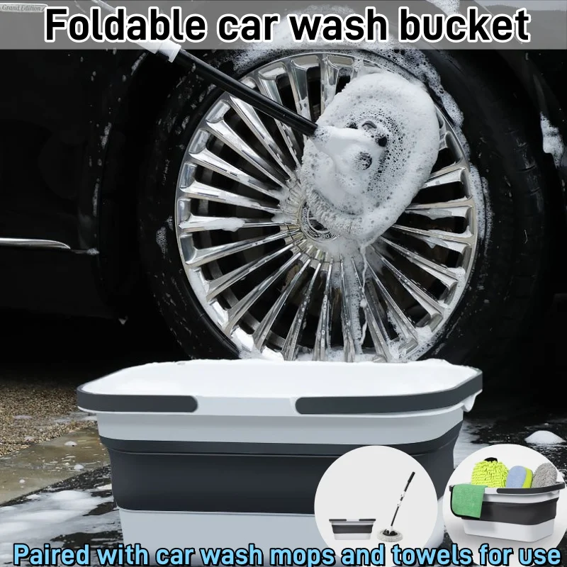 Car Washing Tools  Bucket Foldable Portable Fishing Bucket Outdoors Storage Bucket Tools Accessories Car Wash Mop Cloth Sponge