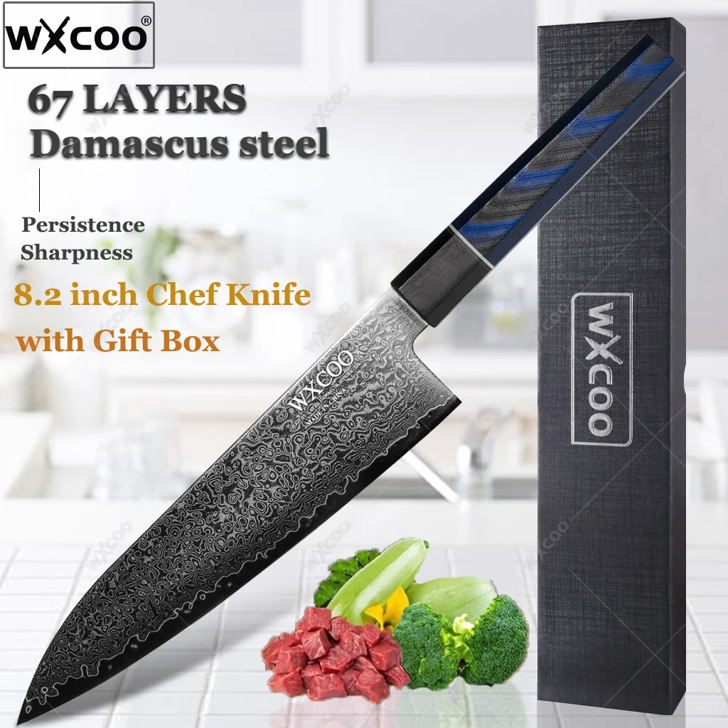 

8.2 Inch Chef Knife Japanese Damascus Steel Kitchen Knife Professional Gyuto Meat Cleaver Knives Cooking Tool Comfort Handle