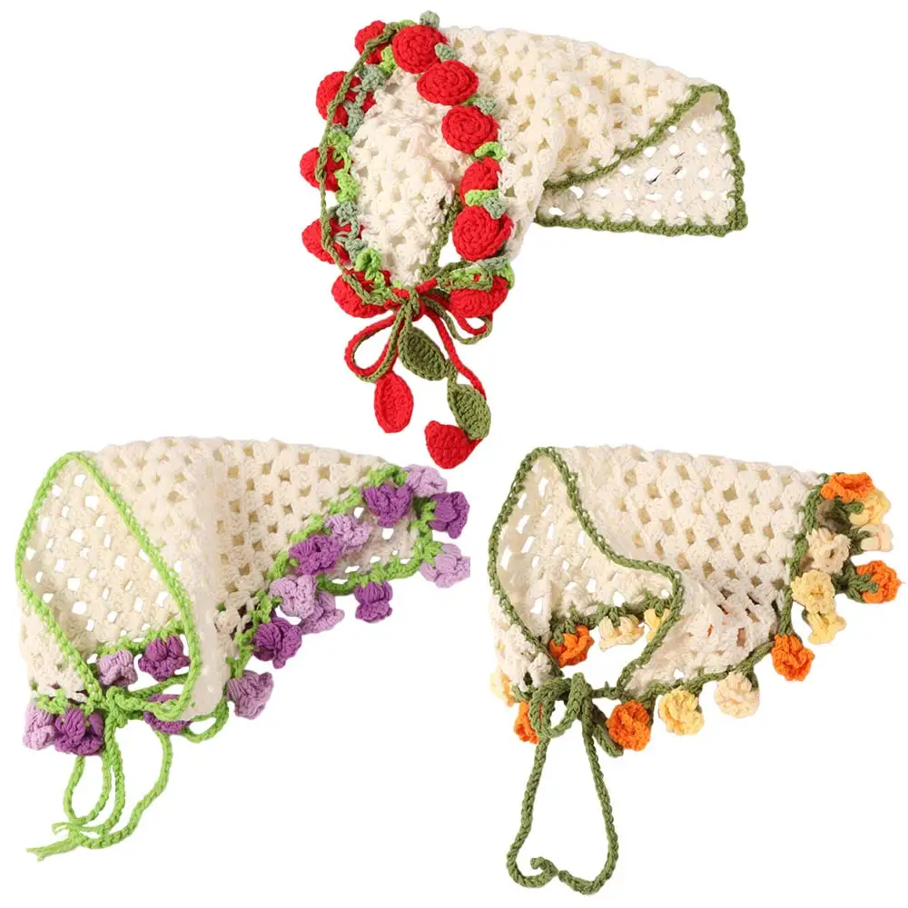 

Cute Hair Band Knitted Headband Floral Bohemian Women Hair Scarf Girl Hair Accessories Pastoral Triangle Turban Girls