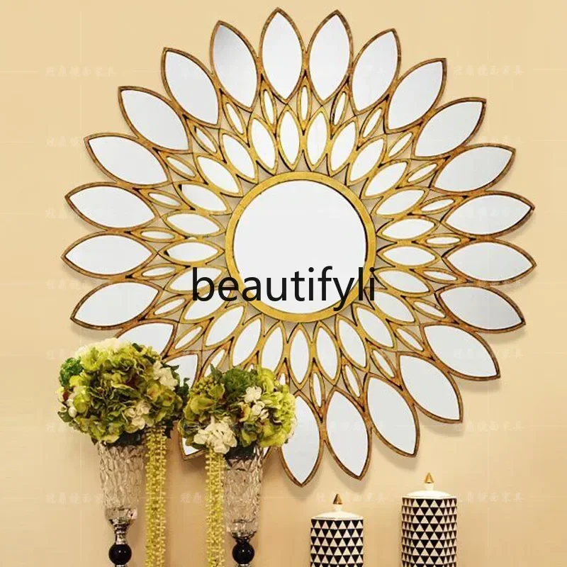 New arrive European wooden sun mirror wall decoration creative model house home decoration porch background wall decoration mir