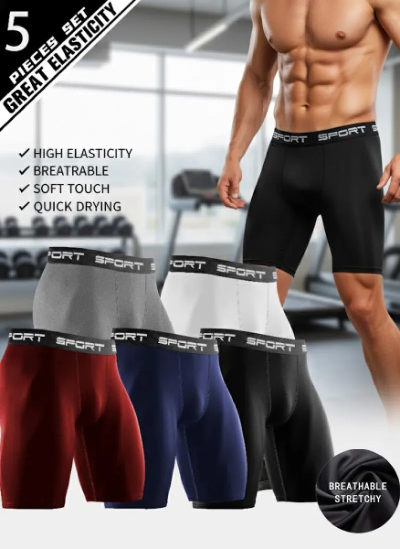 

5-PIECES SET Men's SPORT Shorts - GREAT ELASTICITY Workout Shorts, Quick Drying Breathable Soft Touch (Red, Blue, Black, Gray, W