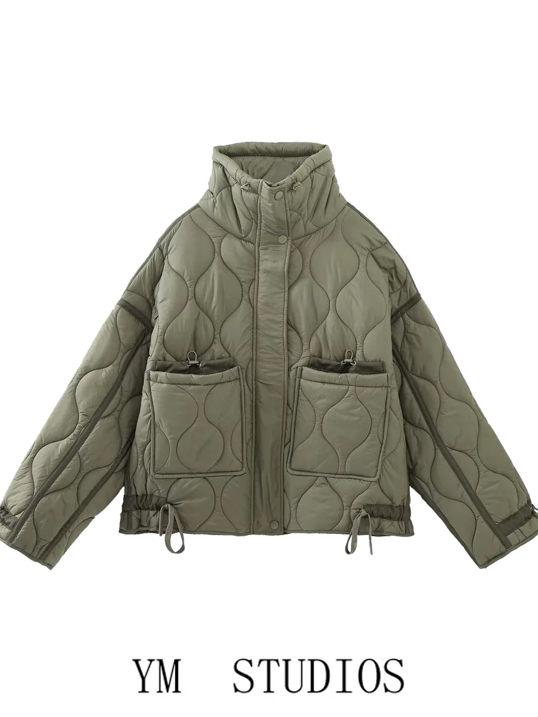 

Свободная куртка из хлопка цвета хаки с воротником-стойкой на молнии, в стиле милитари, для женщин, повседневная, для работы и поездок, весенняя коллекция