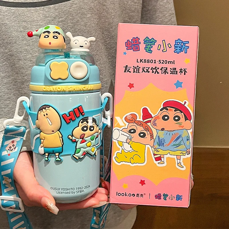 Cartoon Crayon Shin Chans 520Ml Large Capacity Double Drinking Cup Hot and Cold Alternating Thermos Cup Kawaii Straw Cup Gift