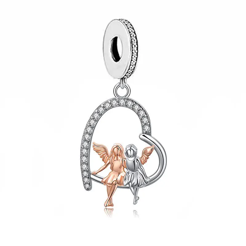 Huoonew Fit Original Pan Charm Armband, authentisches 925er Sterlingsilber, Perle „Zwei Schwestern umarmen sich, lieben sich“, für die Herstellung von Berloque – Detail 18