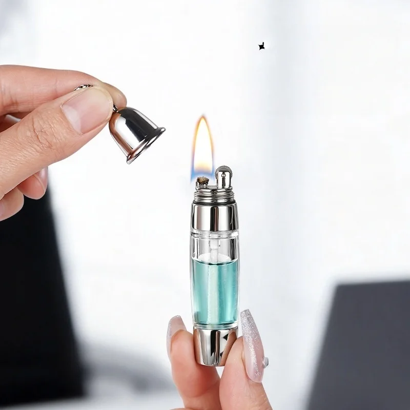 

Bullet Shaped Lighter Necklace, Silver Mini Transparent Fuel Tank Lighter, Refillable Pendant for Men Smoking Accessories