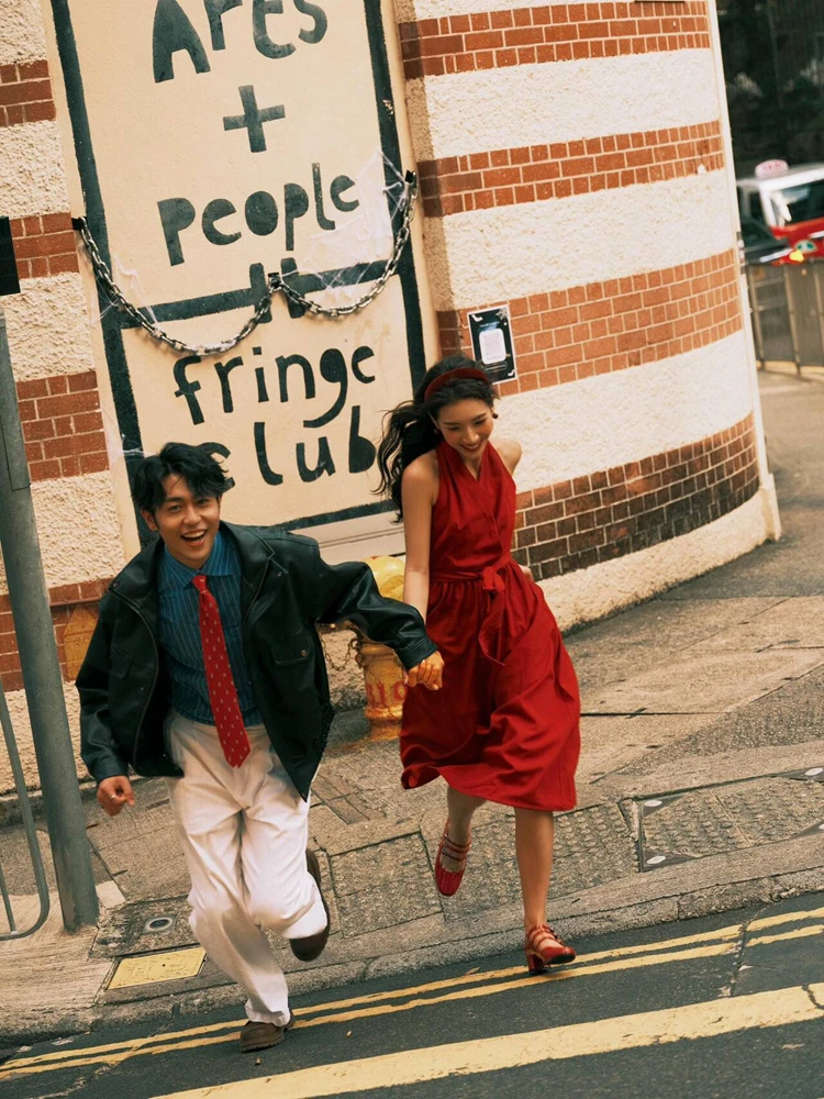

2026 New Vintage Hong Kong Style Street Photography Wedding Photoshoot Atmosphere Couple Studio Wedding Dress Clothing
