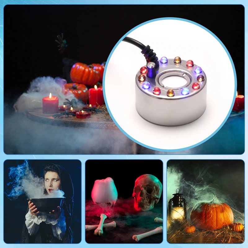 Halloween Mist Maker Fogger Fog Machine Fountain Mister Fogger Water Garden Pond Foggers With 12 LED Light Flashes