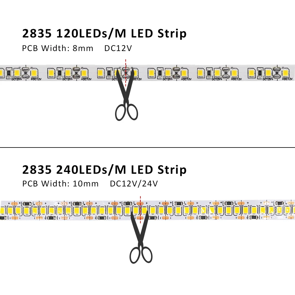 MJJC 5M 12V Taśma LED SMD 2835 Taśma LED 120LED/M 240LED/M Lodowoniebieski Ciepły Chłodny Biały Elastyczny Taśma Wstążka Home Decor Light