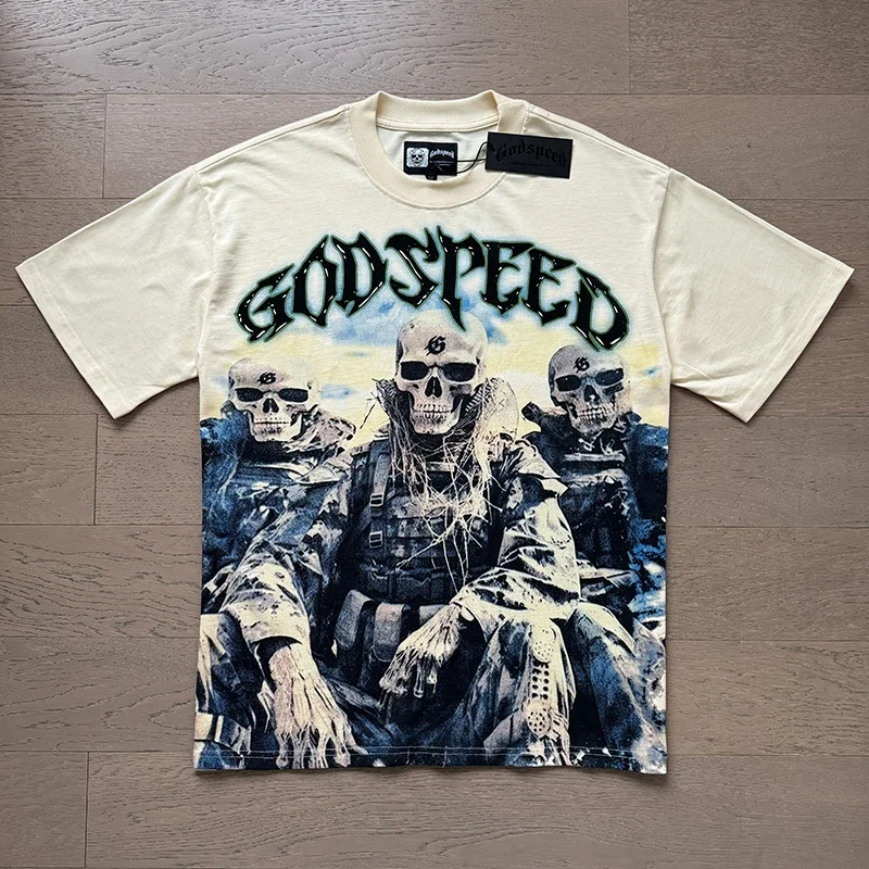

Top Quality GOD SPEED Male Cotton T-shirt Men's Women's Fashion T-shirts Skull Letter Print Hip-Hop Style Loose Tops for Men