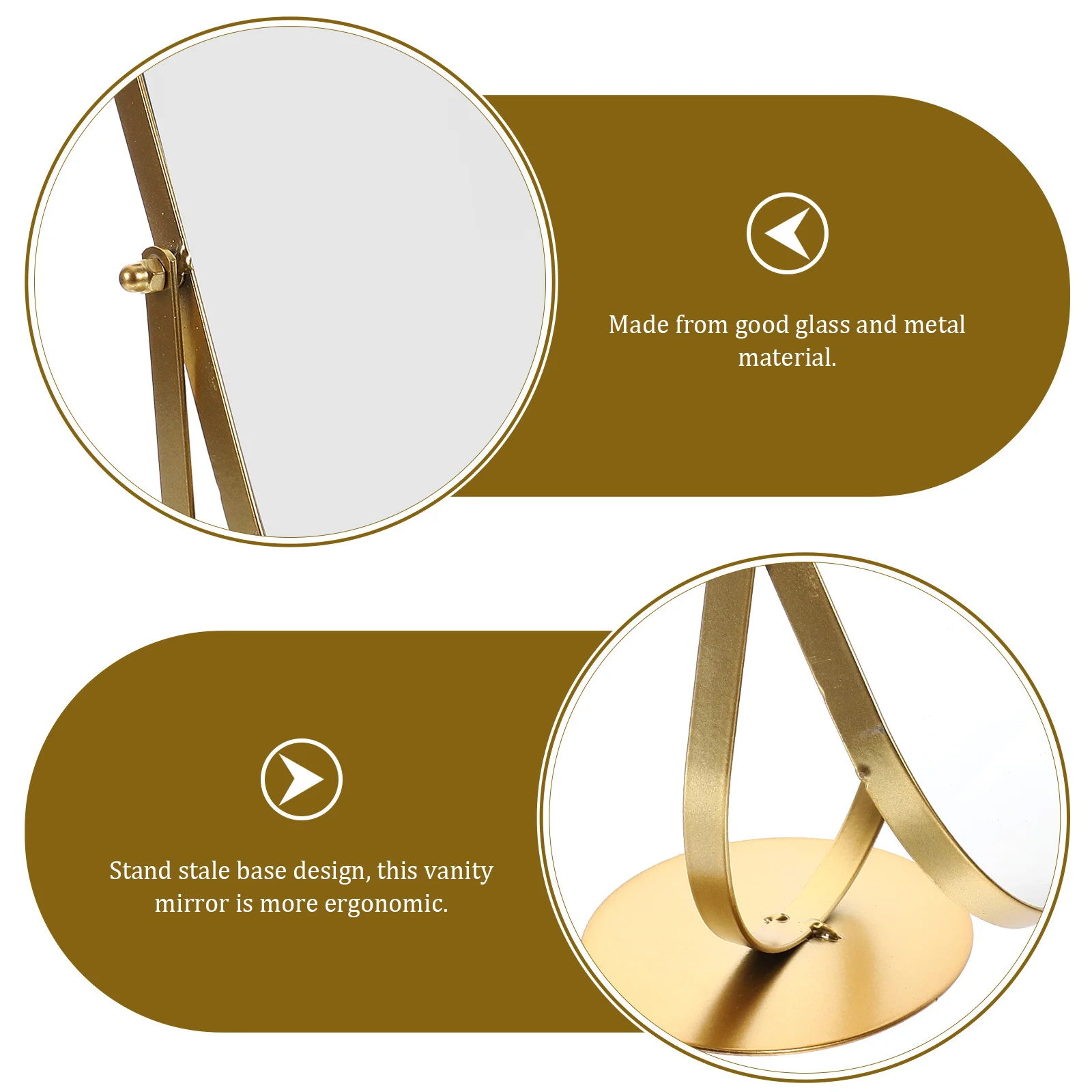 

Vintage Metal Makeup Mirror Desktop Vanity Mirror with Stand Ergonomic Design for Bedroom Bathroom Office Mirror,