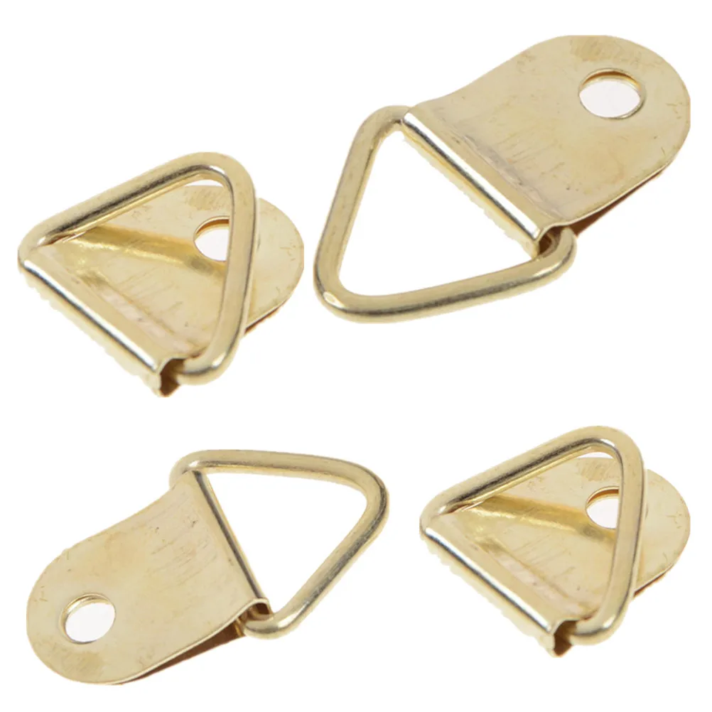 10Pcs D Ring Hooks Golden Brass Triangle Photo Picture Frame Wall Mount Hangers Fashion