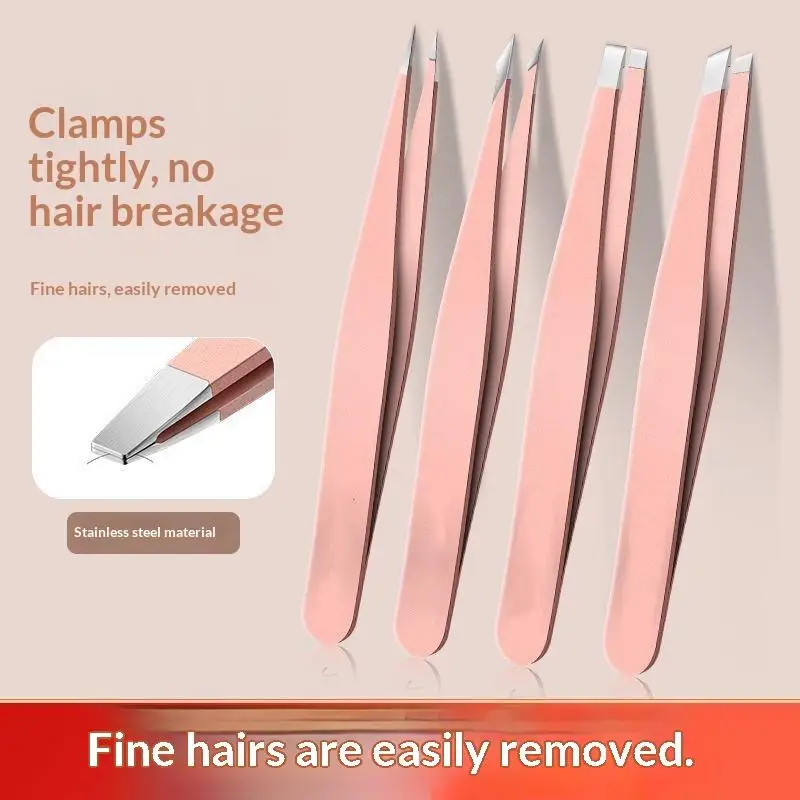 4 Piece Stainless Steel Tweezers Set with Storage Case for Eyebrow Hair Removal Beard Plucking