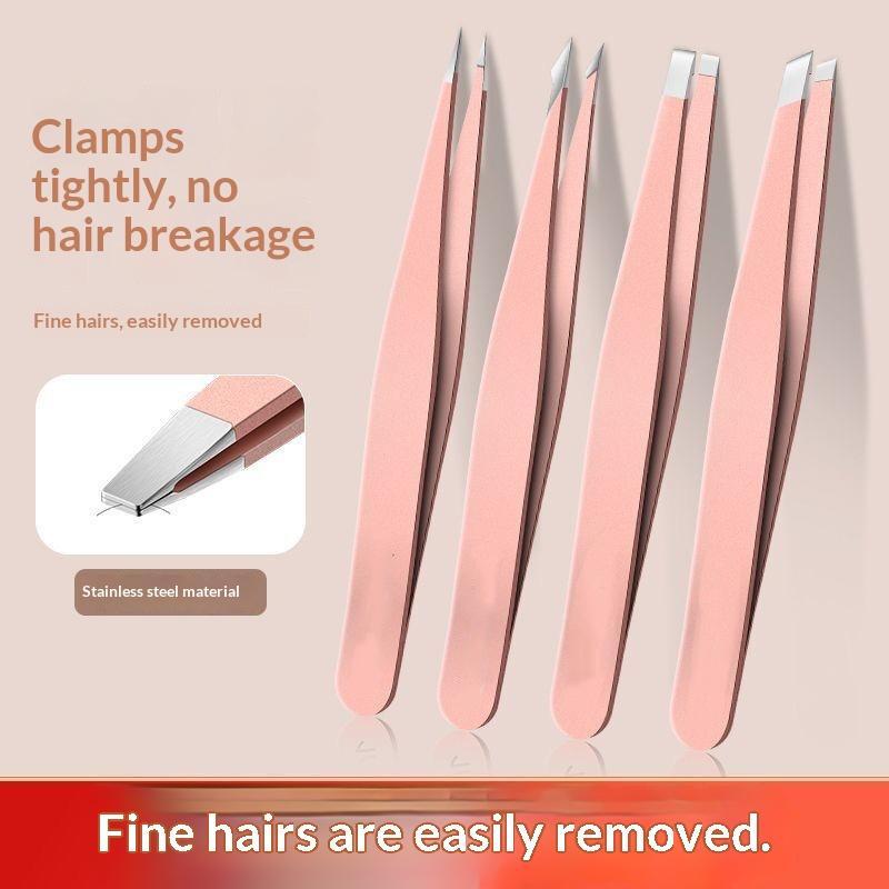  4 Piece Stainless Steel Tweezers Set with Storage Case for Eyebrow Hair Removal Beard Plucking 