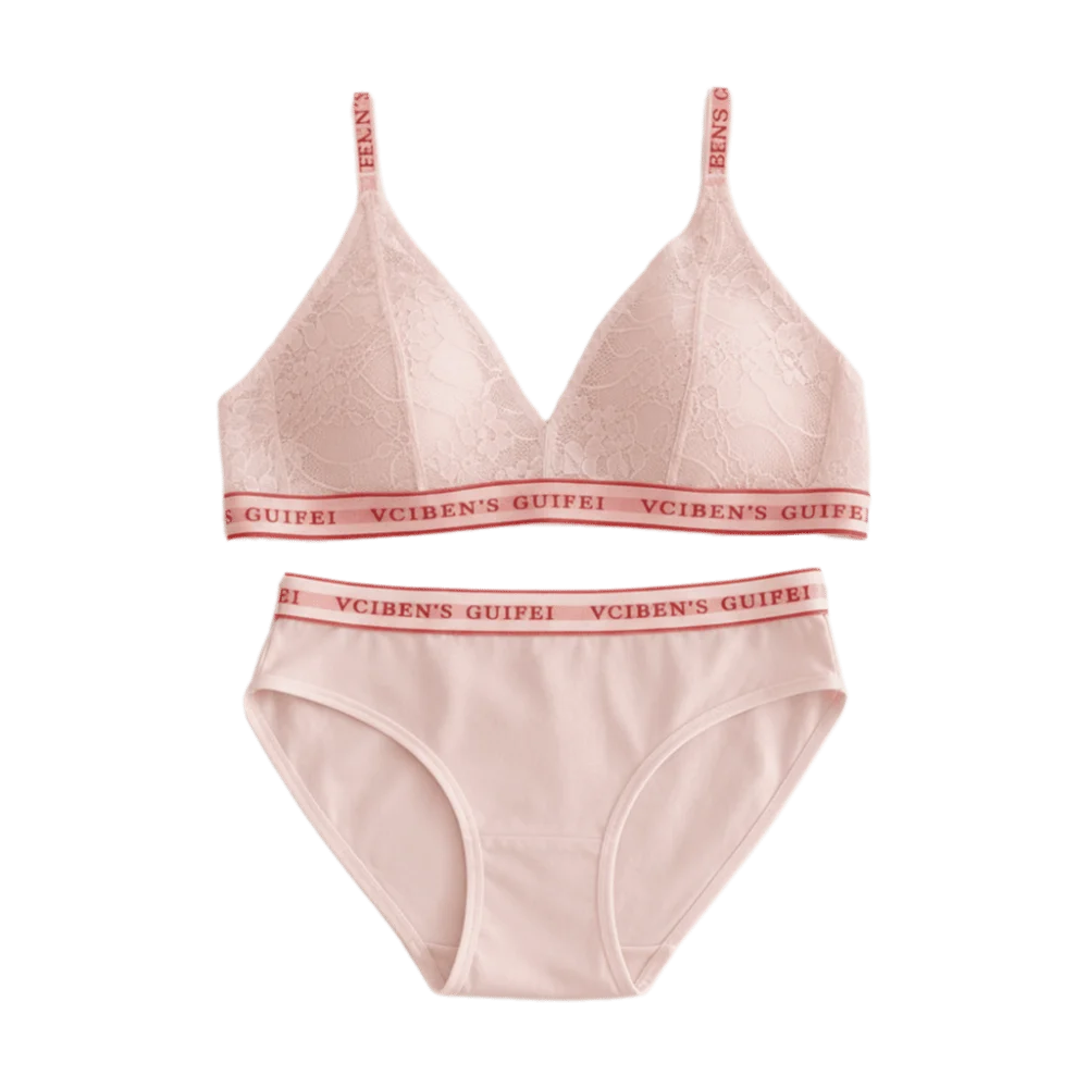 Breathable Letter Design Lingerie Set Deep V Wireless Women Underwear Suit Lace Color Blocking Bra Panties Set Daily
