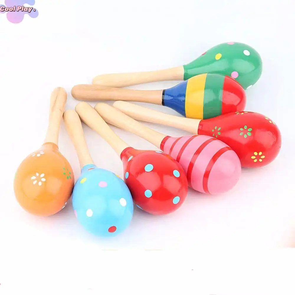 

High quality Cartoon Infant Wooden Toy Kids Musical Toy Wooden Maraca Rattles Wood Sand Hammer Baby Rattle