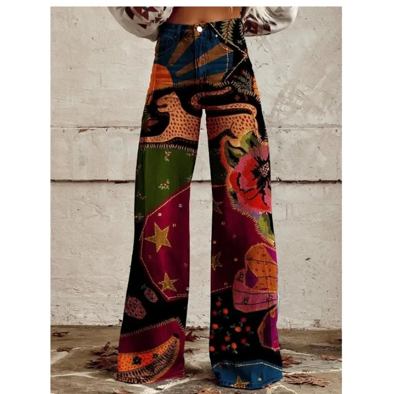 عبر الحدود AliExpress التجارة الأوروبية الأمريكية كبيرة الحجم المرأة موضة عادية رقيقة تقليد الجينز واسعة الساق السراويل الطويلة #3