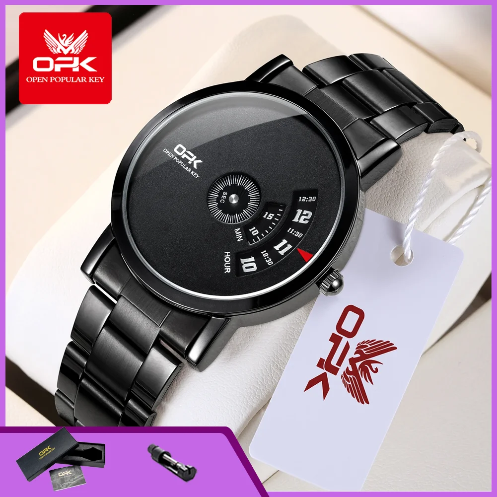 OPK 8109 Quarzuhren für Herren, schwarzes Stahlarmband, Persönlichkeit, Mode, Freizeit, Sport, Herrenuhr, originelle Herrenuhren