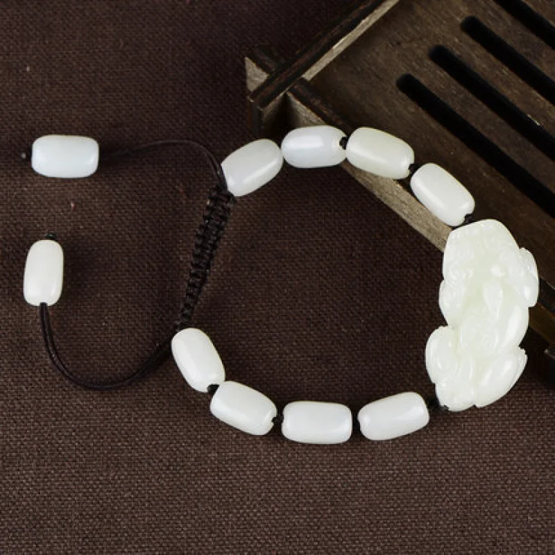 Men's women's jewelry , Hotan , green and white jade Pixiu bracelet