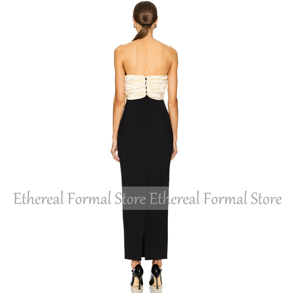 우아한 흑인 여성의 이브닝 가운 Strapless 꽃 인어 이브닝 드레스 간단한 Ankel 길이 공식 슬릿 파티 드레스