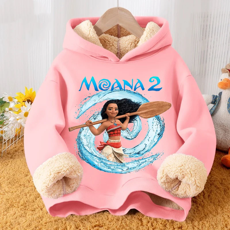 Moana 2 Cute Hoodies New Disney Anime Kids Sweatshirt Girls Boys Winter Thickening Pullover Warm Clothes Children Gift Hot Sales