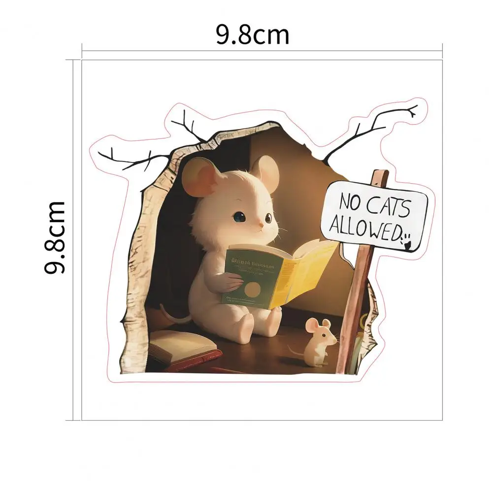 3D Mouse Hole Wall Sticker Self-Adhesive Strong Stickiness Waterproof Removable Mouse Reading Book Fun Art Wall Decal