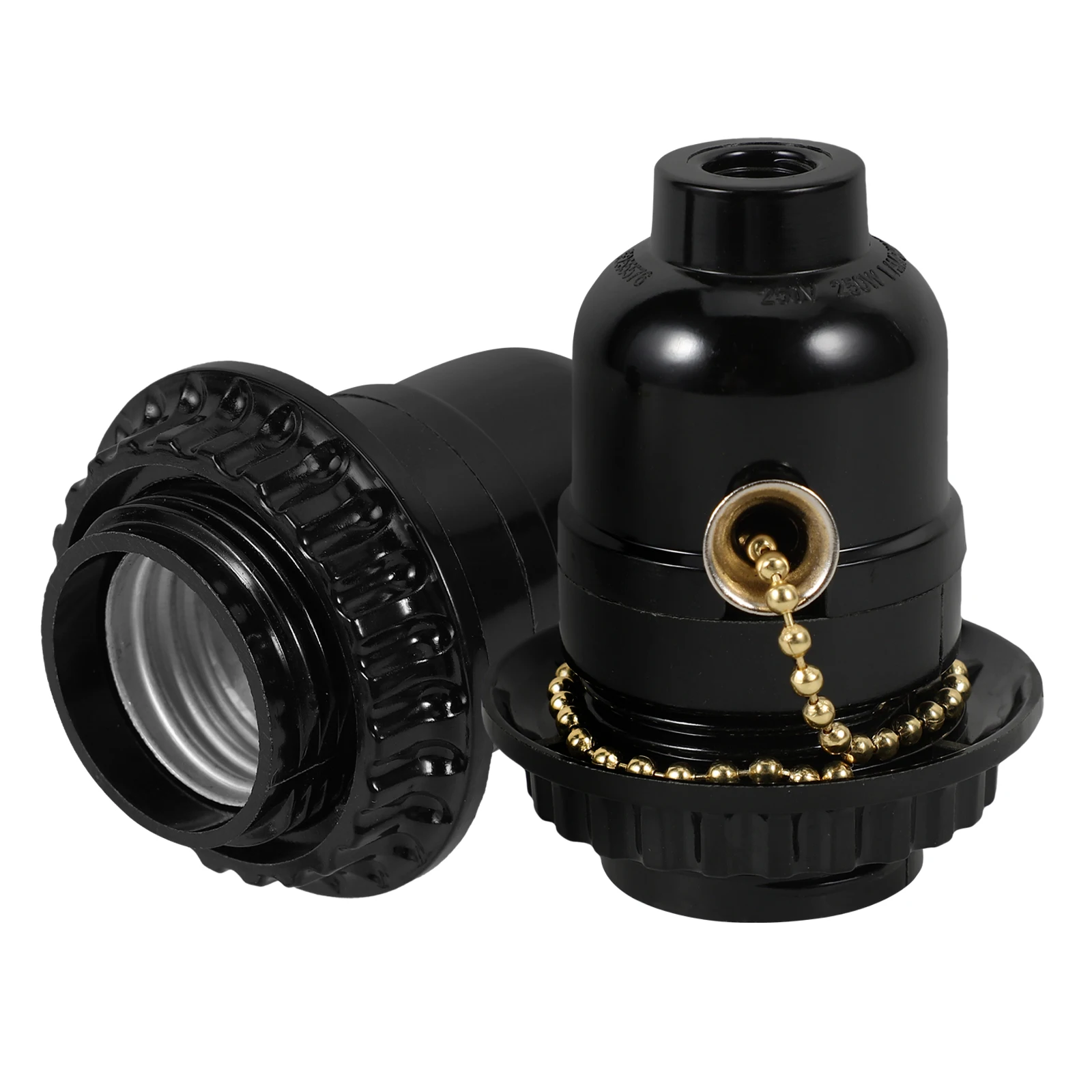 

2pcs E27 Lamp Holder With Switch Screw Socket For Light Bulb Plastic Adapter Black Pendant Pull Chain Durable Lighting Fixture