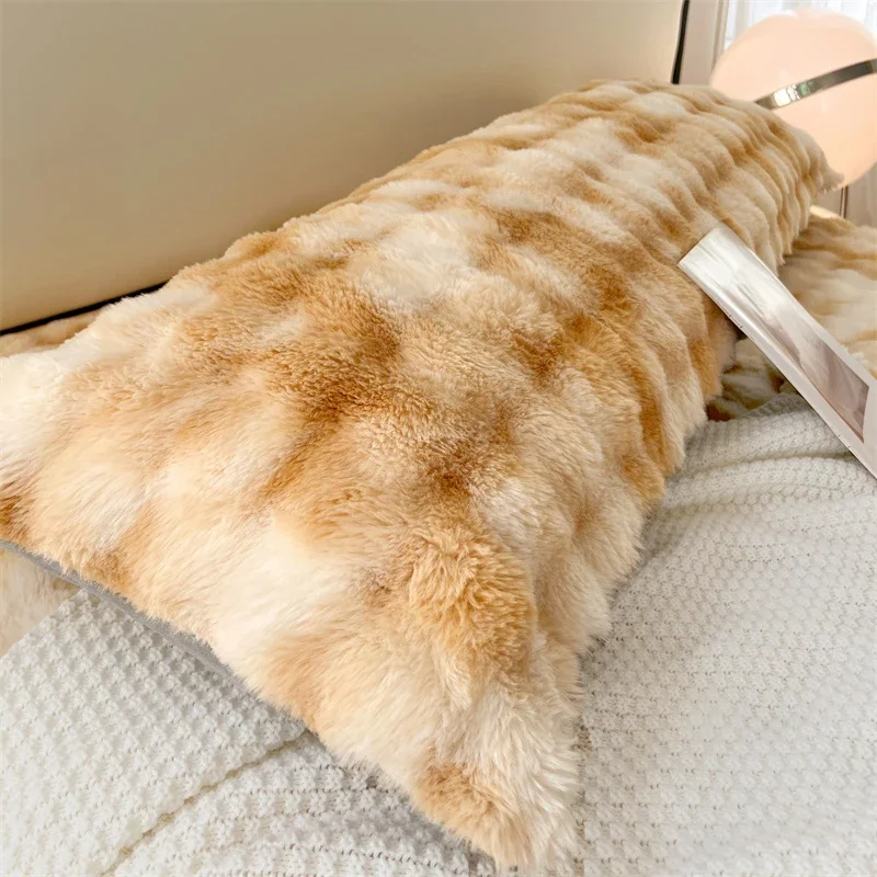 Langer Kissenbezug aus Kaninchenfell, Milchsamt, für Paare, Winter, komplettes Set, Kern-Innenbezug, 120 cm/150 cm/180 cm, Doppelbettwäsche, Bettbezug