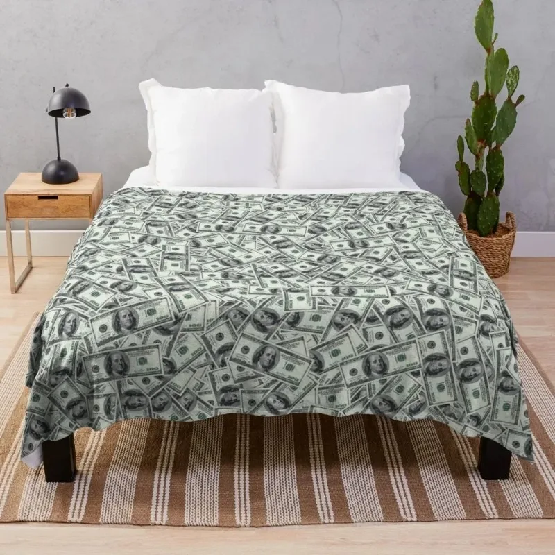 

3d Printed Blanket Giant Money Background 100 Dollar Bills Throw Blanket Fluffy Softs Thermals for Livingroom Bed Sofa Cover
