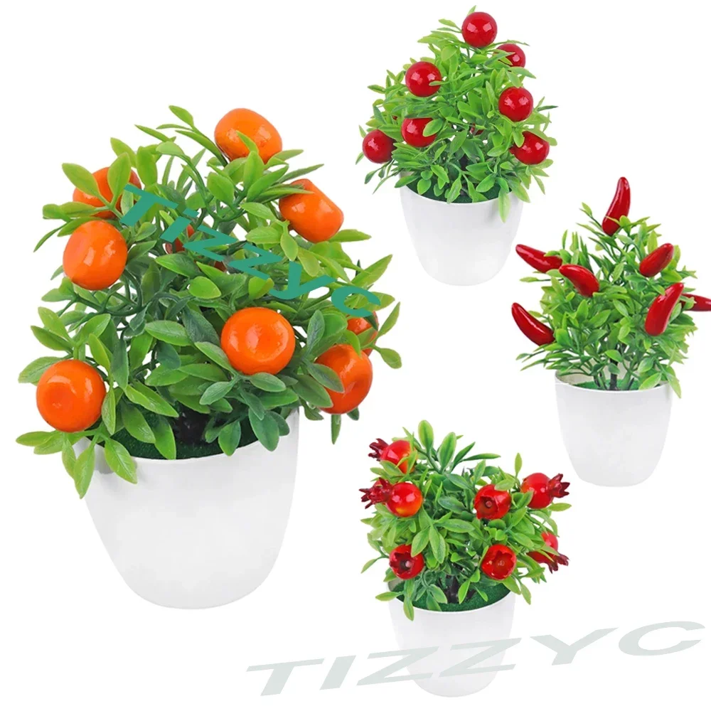 Artificial Plant Bonsai Orange Pomegranate Fruit Tree Window Sill Decoration Plastic Garden Fake Plant Potted Home Decoration