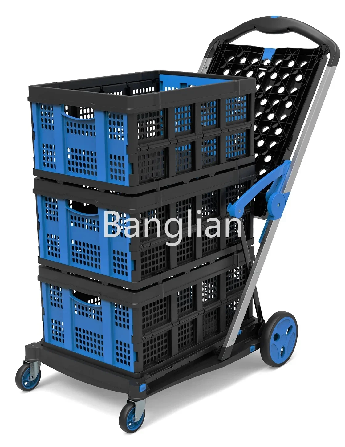 Double Decker Folding Carts, Light Duty Aluminum Shopping Carts with Storage Crate, New, Hot Selling