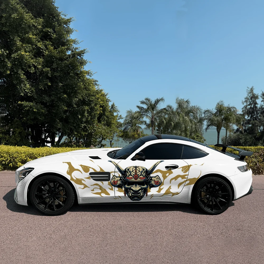 

Цветная маска с пламенными линиями, автомобильные виниловые наклейки, самоклеящаяся наклейка из ПВХ, подходит для грузовиков, внедорожников, украшения, автоаксессуары, подарок